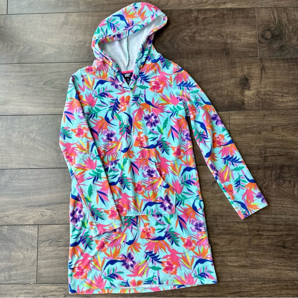 Lands’ End Girls Terry Cloth Cover Up - Size: XL (14-16) - Long Sleeve Hood Swim